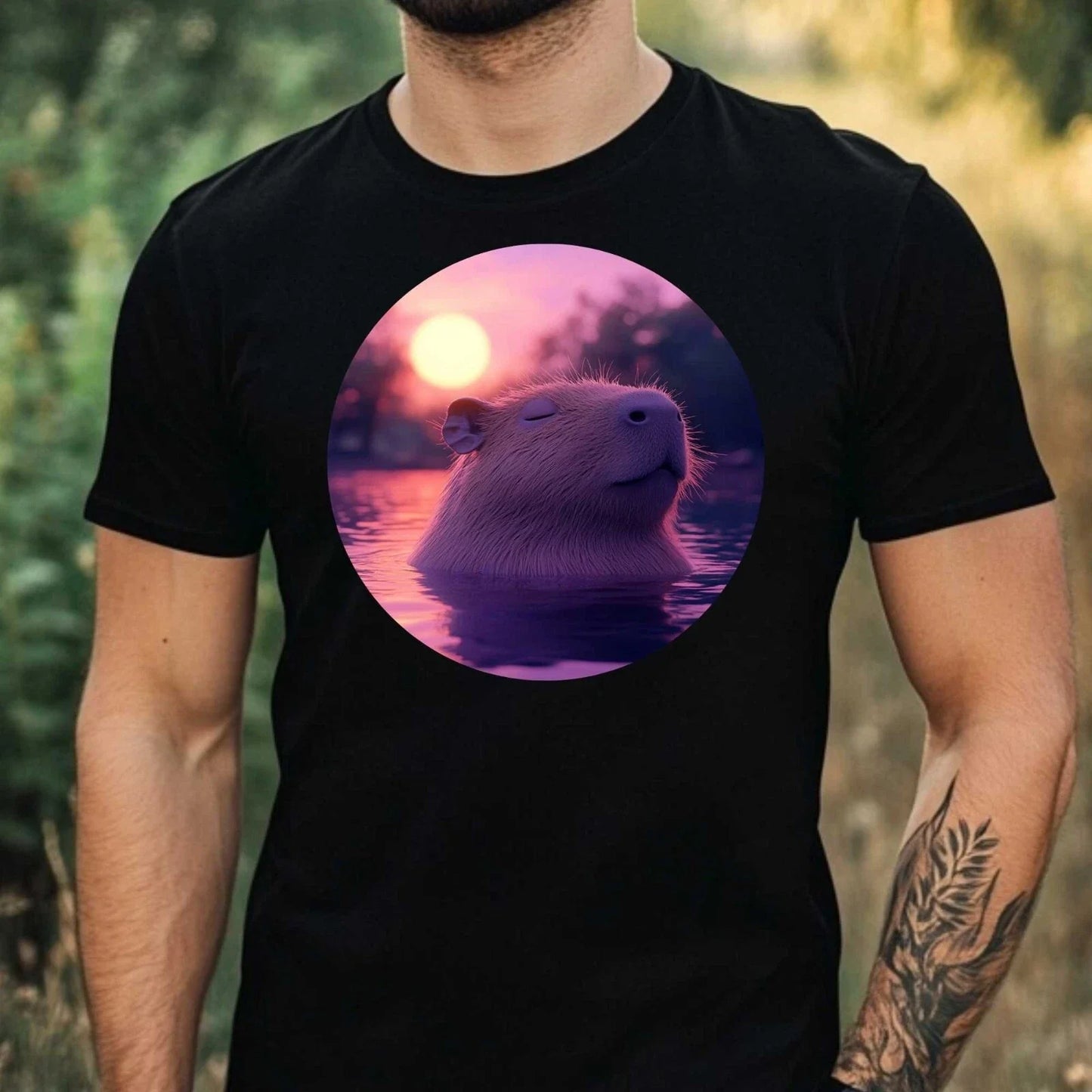 Mens Capybara Motif Cotton T-Shirt Size XS to 5XL Unisex T-shirt, Sweatshirt, Hoodie, Long Sleeve Tee - T-Shirt, Sweatshirt, Hoodie