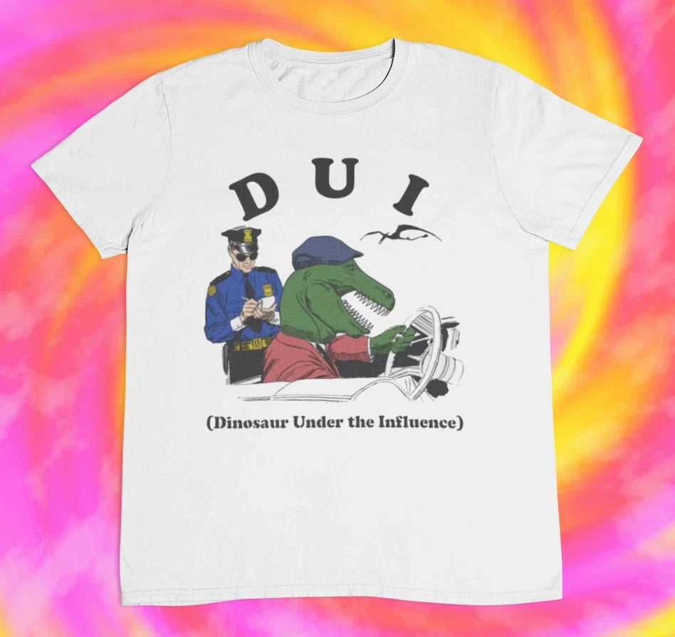 Dinosaur Under the Influence T shirt DUI | y2k | 2000s | 90s | aesthetics Unisex T-shirt, Sweatshirt, Hoodie, Long Sleeve Tee - T-Shirt, Sweatshirt, Hoodie