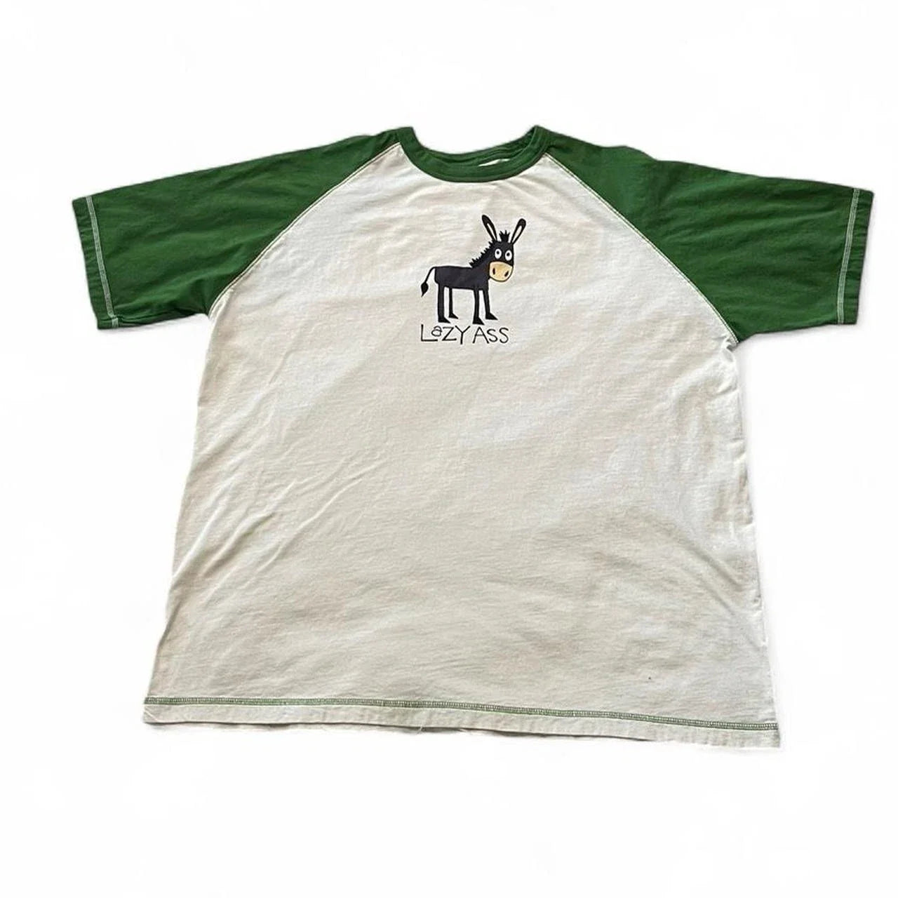 Lazy One Donkey Graphic T Shirt Mens XXL Green White Raglan Lazy Ass Tee Unisex T-shirt, Sweatshirt, Hoodie, Long Sleeve Tee - T-Shirt, Sweatshirt, Hoodie