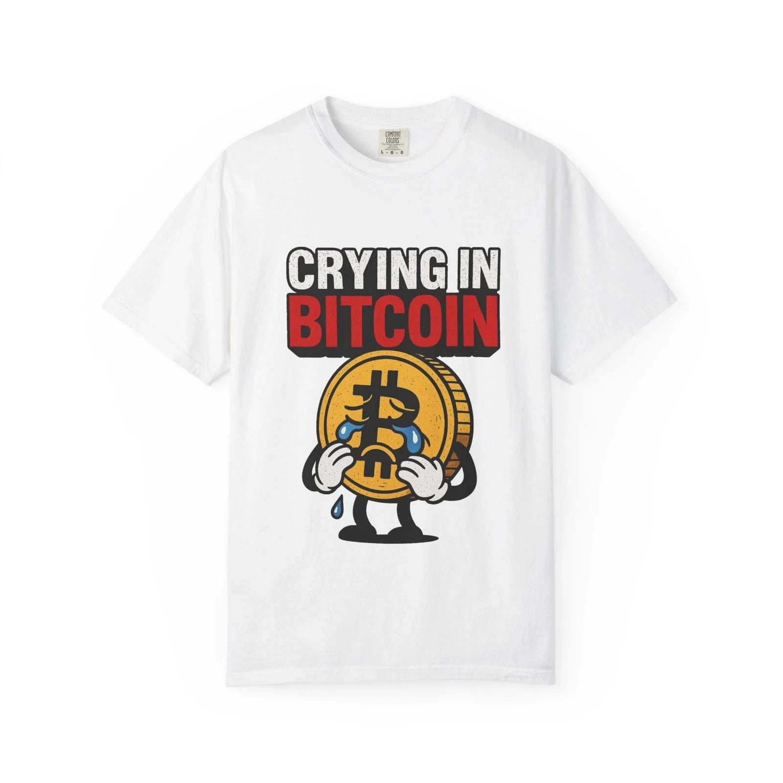 Crying in Bitcoin T-shirt | Crypto Meme Tee, Bitcoin Cartoon Unisex T-shirt, Sweatshirt, Hoodie, Long Sleeve Tee - T-Shirt, Sweatshirt, Hoodie