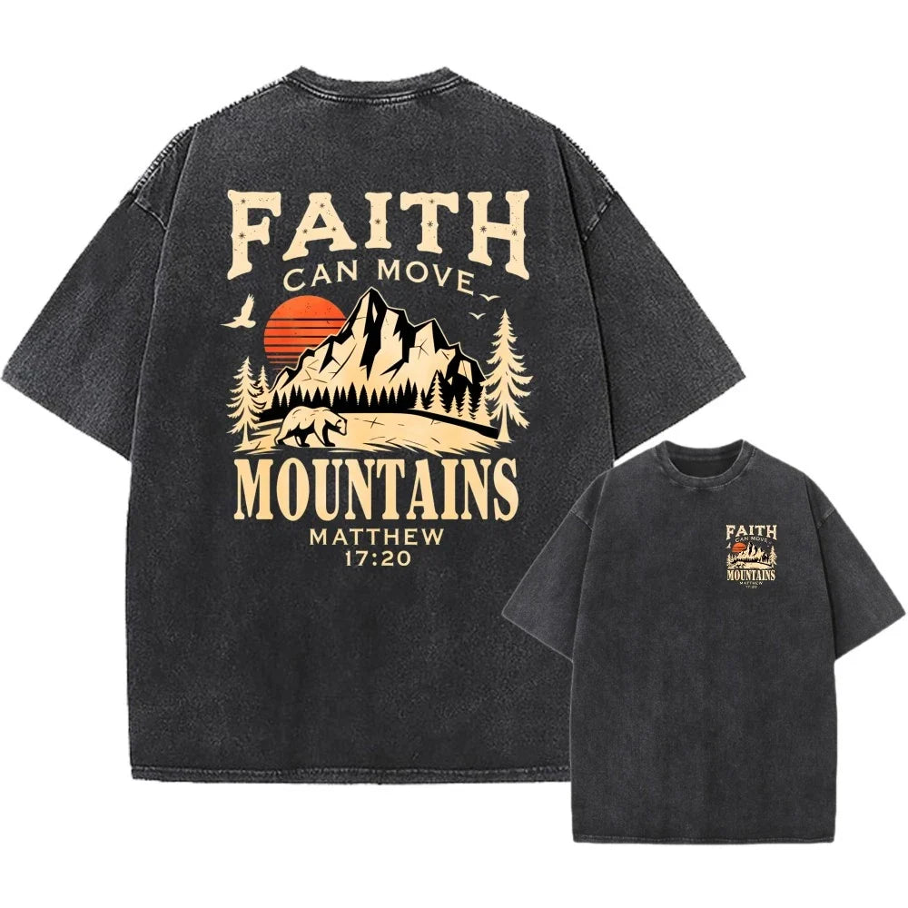 Washed Oversized T-Shirt, "Faith Can Move Mountains" Christian Unisex Casual Tee Unisex T-shirt, Sweatshirt, Hoodie, Long Sleeve Tee - T-Shirt, Sweatshirt, Hoodie