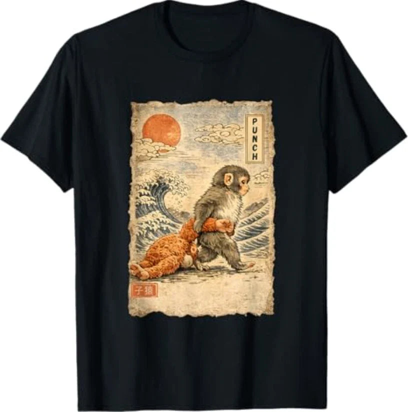 Kawaii Baby Monkey Punch Cute Japanese Macaque Ukiyo-e Art T-Shirt Unisex T-shirt, Sweatshirt, Hoodie, Long Sleeve Tee - T-Shirt, Sweatshirt, Hoodie