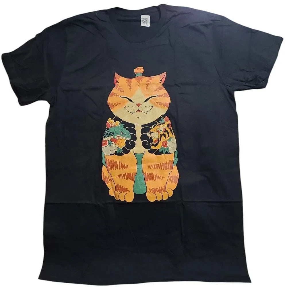 Japanese Style Tattooed Cat Graphic T-Shirt Anime Kawaii Streetwear L Unisex T-shirt, Sweatshirt, Hoodie, Long Sleeve Tee - T-Shirt, Sweatshirt, Hoodie