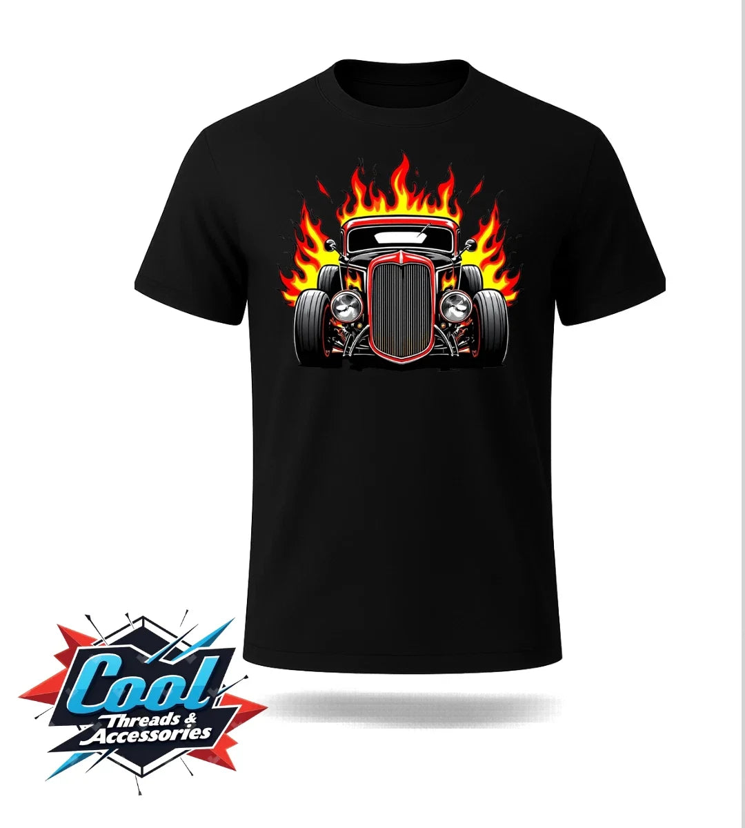 Cool Threads Hot Rod T Shirt Black Flaming Car Graphic Street Rod Unisex T-shirt, Sweatshirt, Hoodie, Long Sleeve Tee - T-Shirt, Sweatshirt, Hoodie