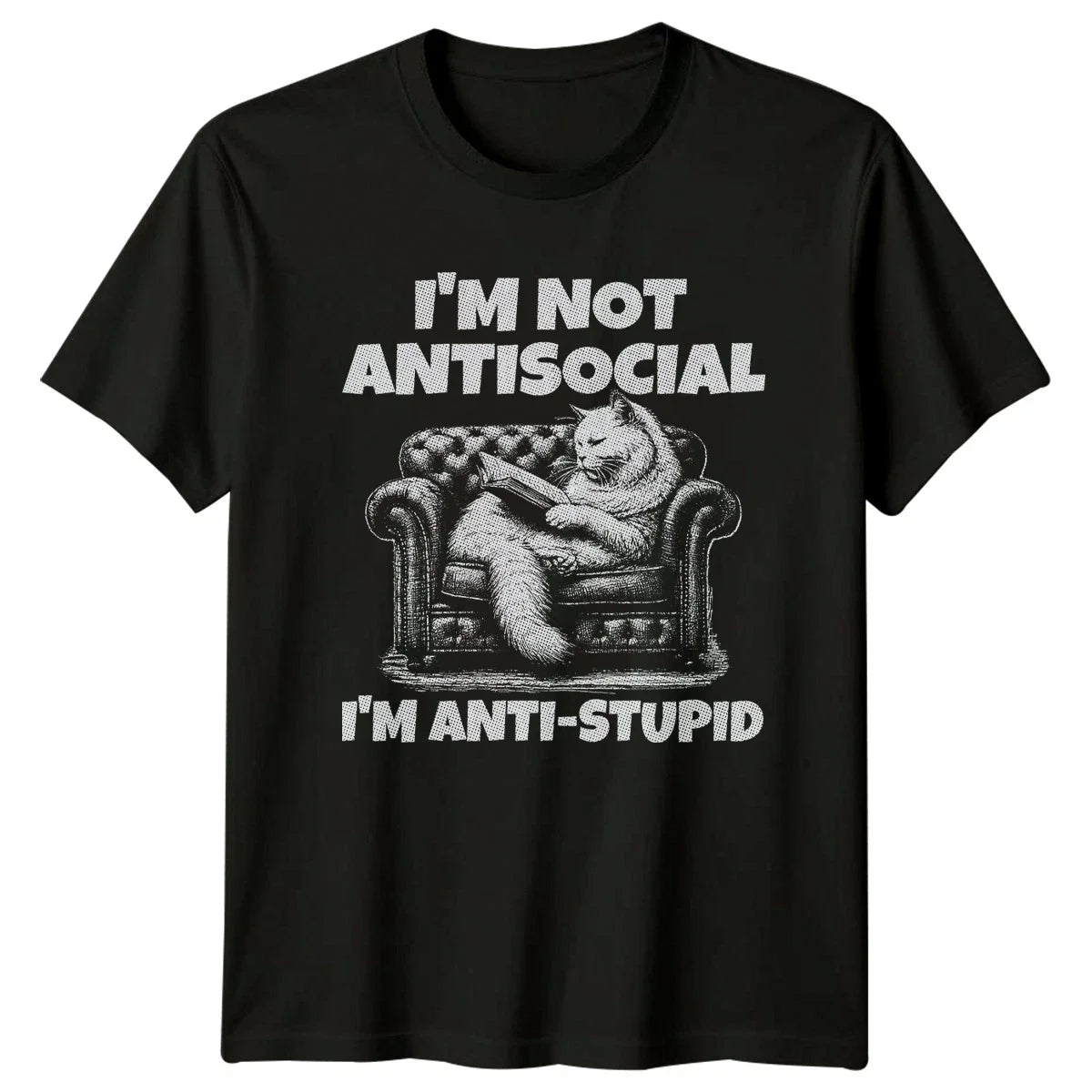 Im Not Antisocial Im Anti T-Shirt Introvert Reading Cat Unisex T-shirt, Sweatshirt, Hoodie, Long Sleeve Tee - T-Shirt, Sweatshirt, Hoodie