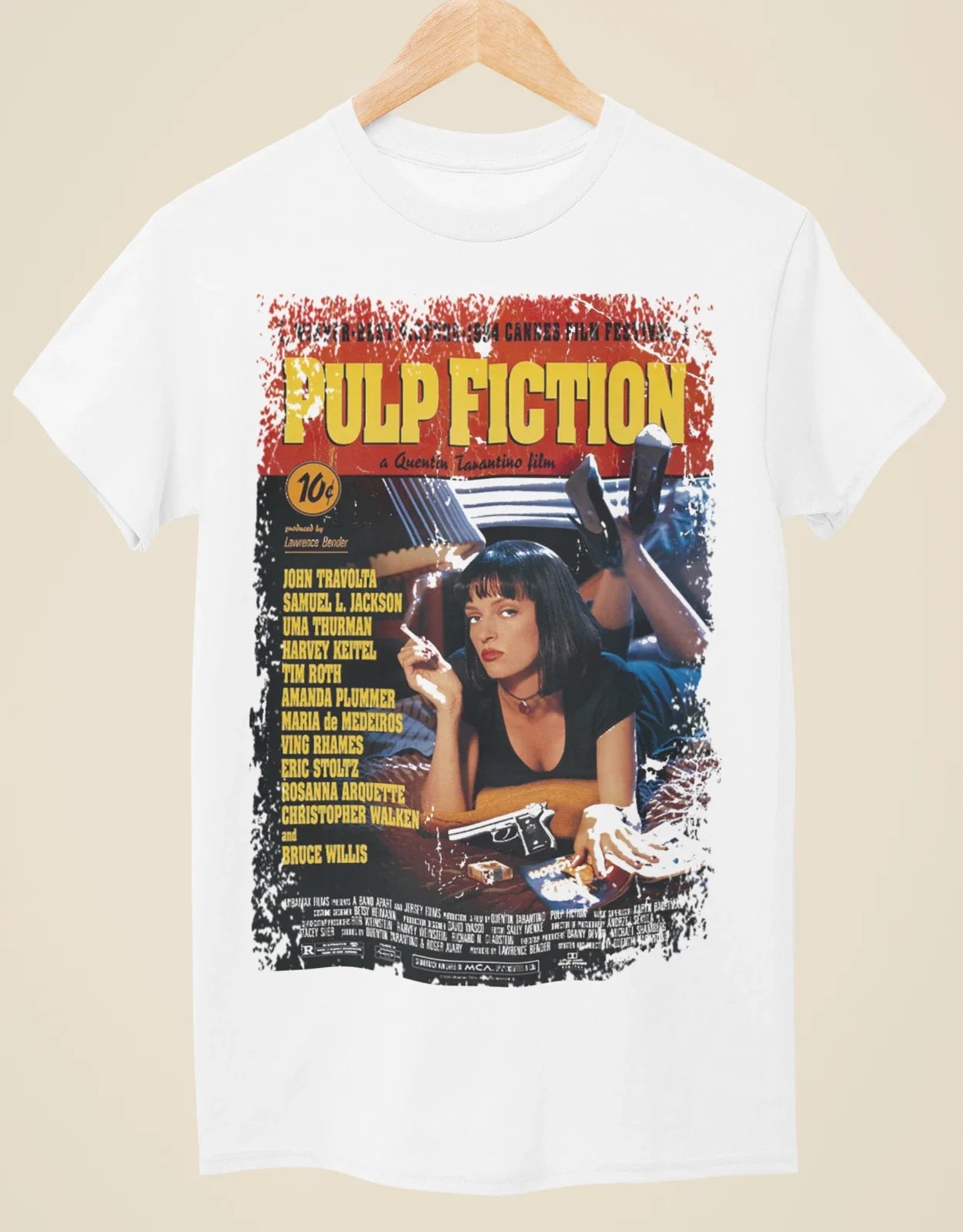 Pulp Fiction - Movie Poster Inspired Unisex White T-Shirt Unisex T-shirt, Sweatshirt, Hoodie, Long Sleeve Tee - T-Shirt, Sweatshirt, Hoodie
