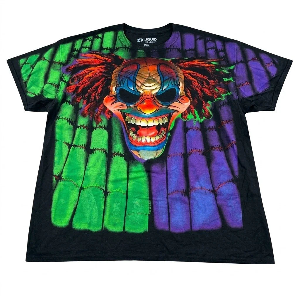Men's 2XL Liquid Blue AOP Evil Clown Puppet Horror Black Y2K T-Shirt Unisex T-shirt, Sweatshirt, Hoodie, Long Sleeve Tee - T-Shirt, Sweatshirt, Hoodie