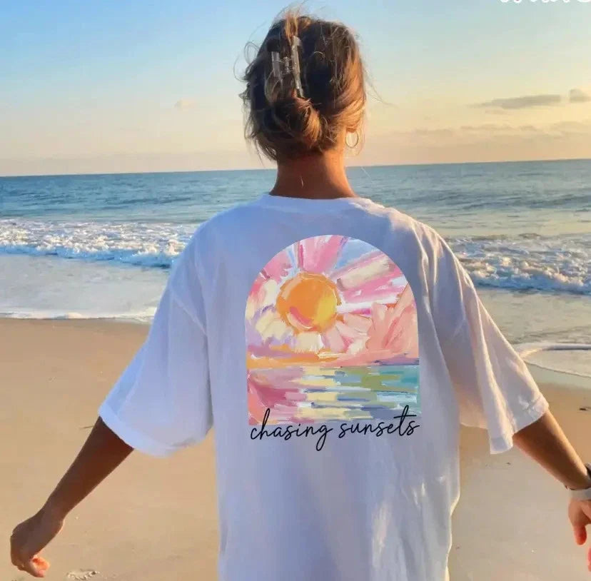 Chasing Sunsets Shirt, Summer Beach Shirt, Vacation Boho Vibes Tee Unisex T-shirt, Sweatshirt, Hoodie, Long Sleeve Tee - T-Shirt, Sweatshirt, Hoodie