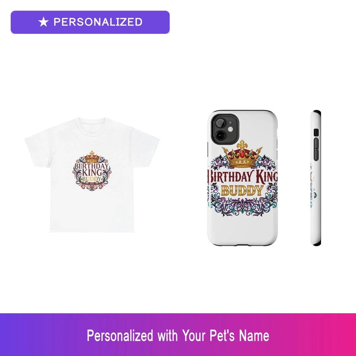Custom Pet Birthday Gift Set Shirt Phone Case Personalized Name Bundle Unisex T-shirt, Sweatshirt, Hoodie, Long Sleeve Tee - T-Shirt, Sweatshirt, Hoodie