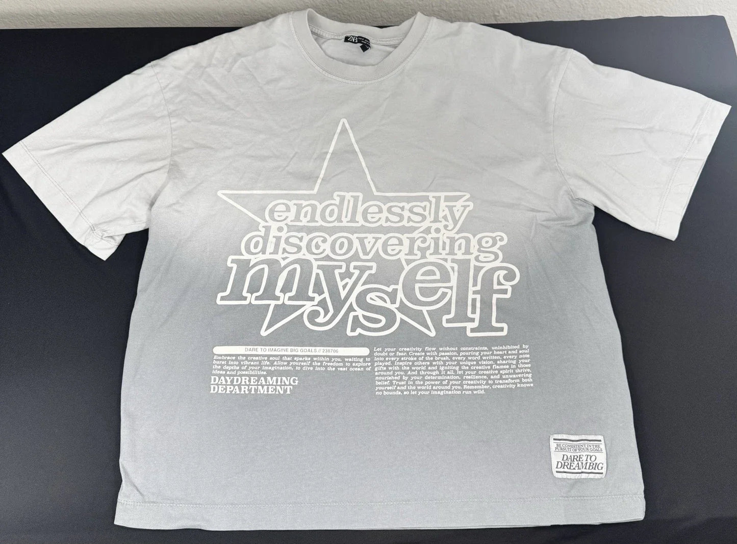 Zara  T-Shirt Mens Small Gray Endlessly Discovering Myself (NWOT) Item #01 Unisex T-shirt, Sweatshirt, Hoodie, Long Sleeve Tee - T-Shirt, Sweatshirt, Hoodie