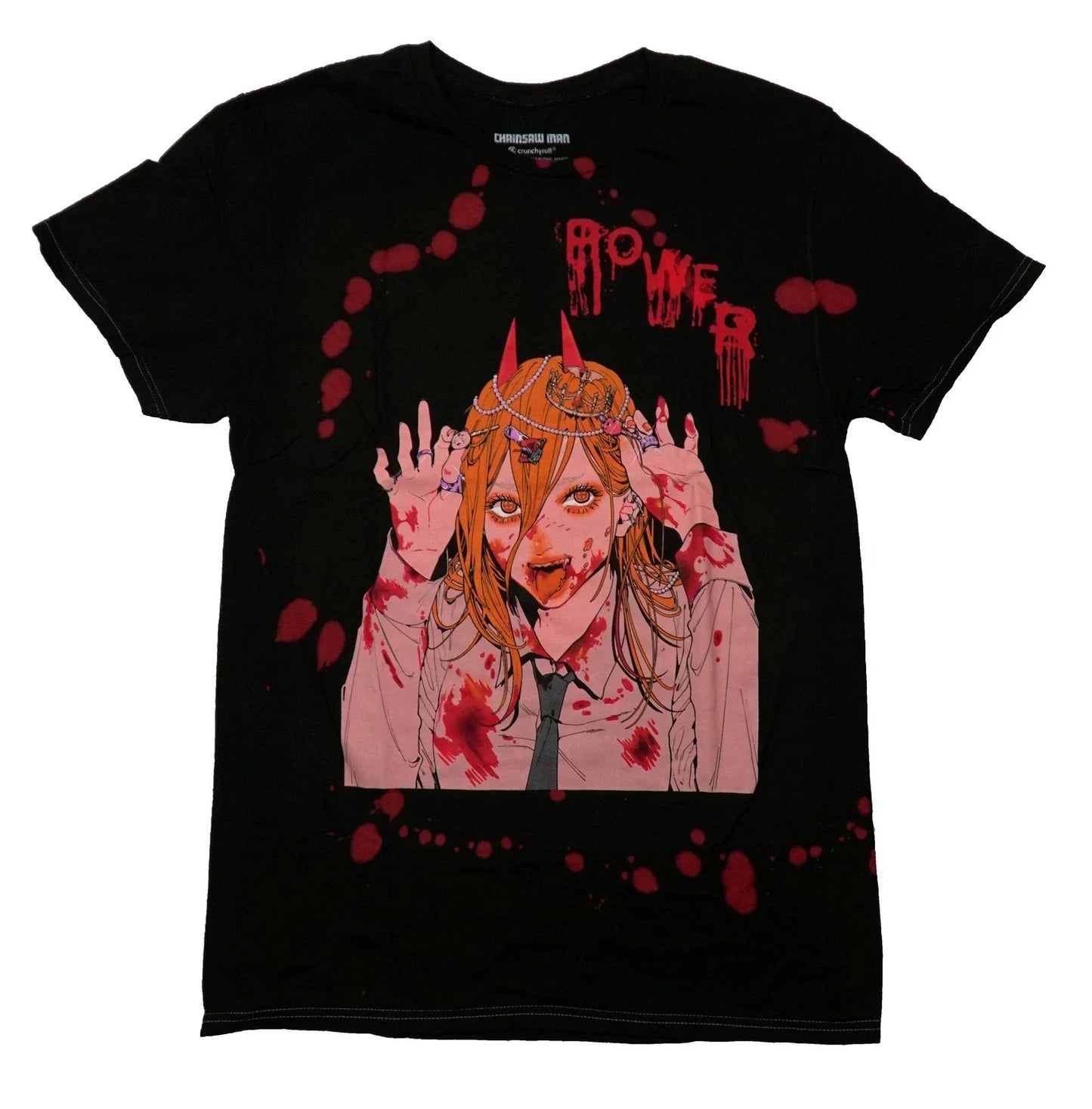 Chainsaw Man New Adult T-Shirt - Bloody Horned Girl Under Dripping POWER Unisex T-shirt, Sweatshirt, Hoodie, Long Sleeve Tee - T-Shirt, Sweatshirt, Hoodie