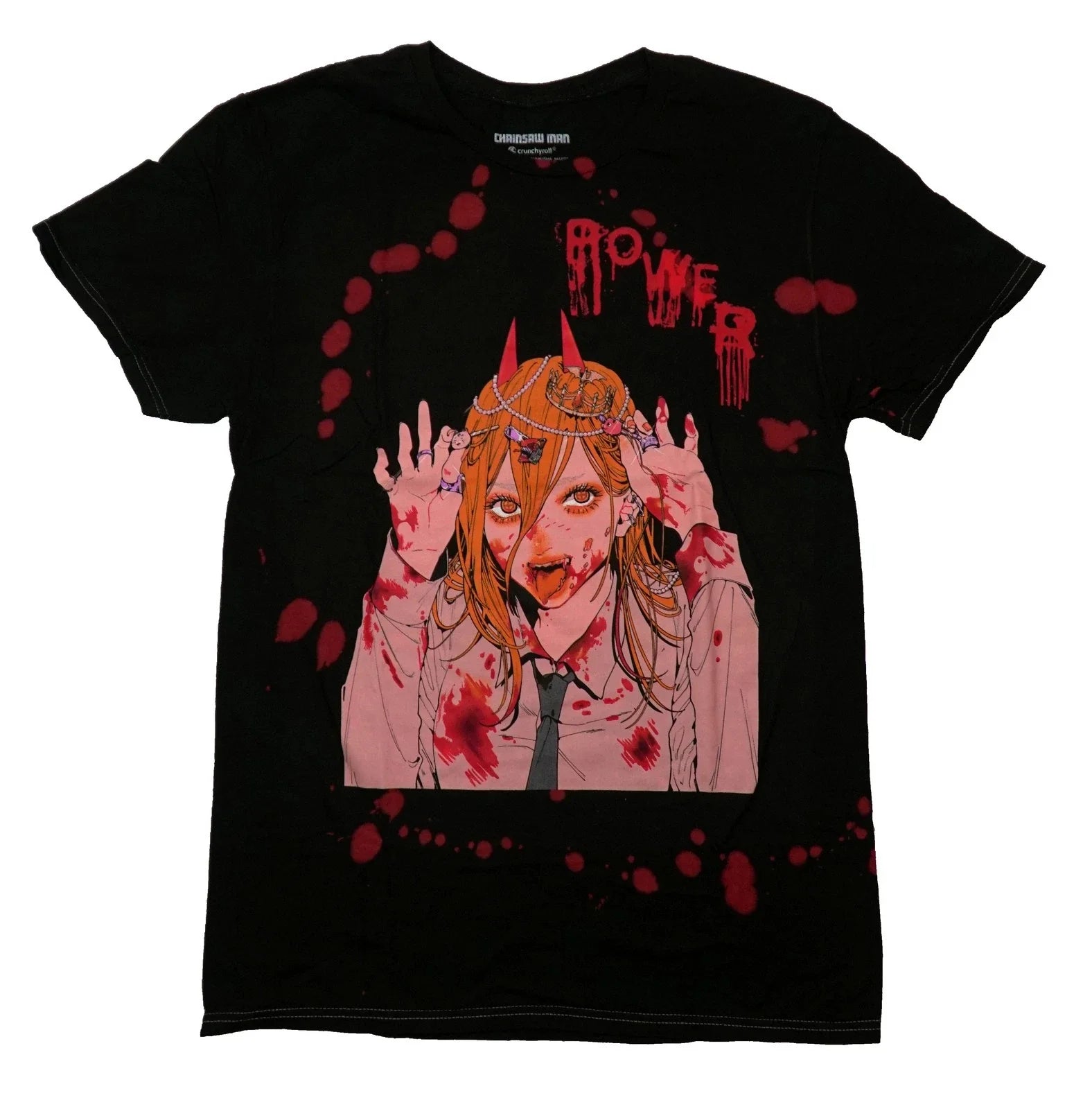 Chainsaw Man New Adult T-Shirt - Bloody Horned Girl Under Dripping POWER Unisex T-shirt, Sweatshirt, Hoodie, Long Sleeve Tee - T-Shirt, Sweatshirt, Hoodie