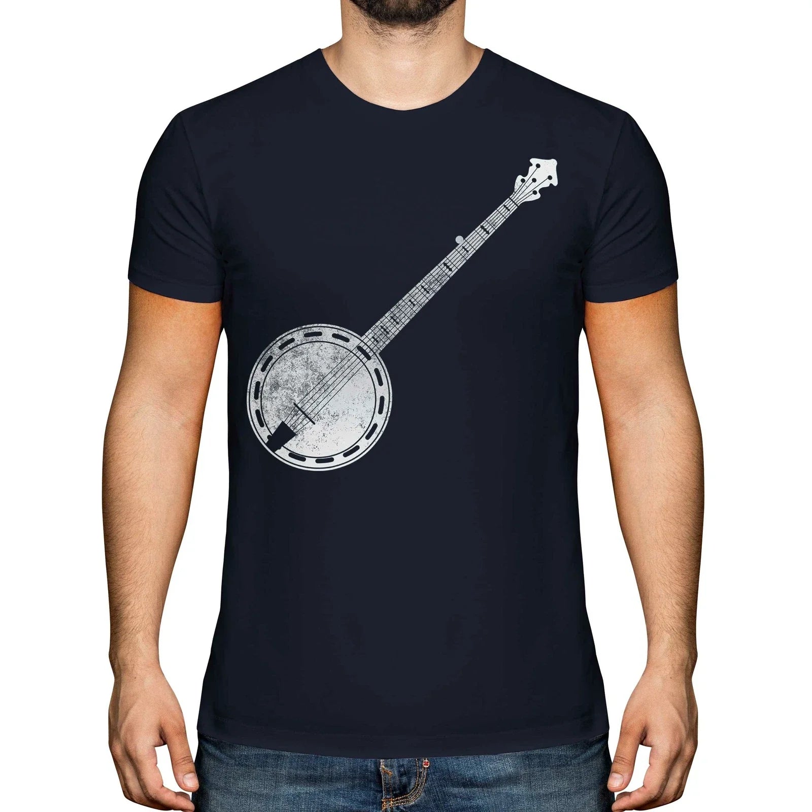 BANJO DISTRESSED PRINT MENS T-SHIRT VINTAGE STYLE TOP PLAYER MUSICIAN GIFT Unisex T-shirt, Sweatshirt, Hoodie, Long Sleeve Tee - T-Shirt, Sweatshirt, Hoodie