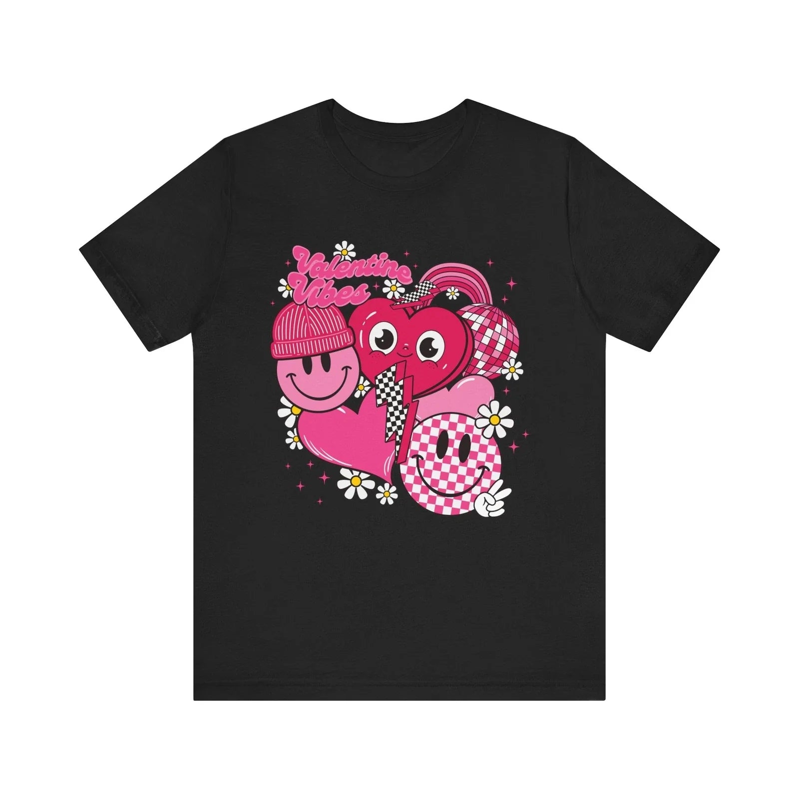 Valentine Checkered Happy Smiling Smile Face Daisy Flower T-Shirt Unisex T-shirt, Sweatshirt, Hoodie, Long Sleeve Tee - T-Shirt, Sweatshirt, Hoodie
