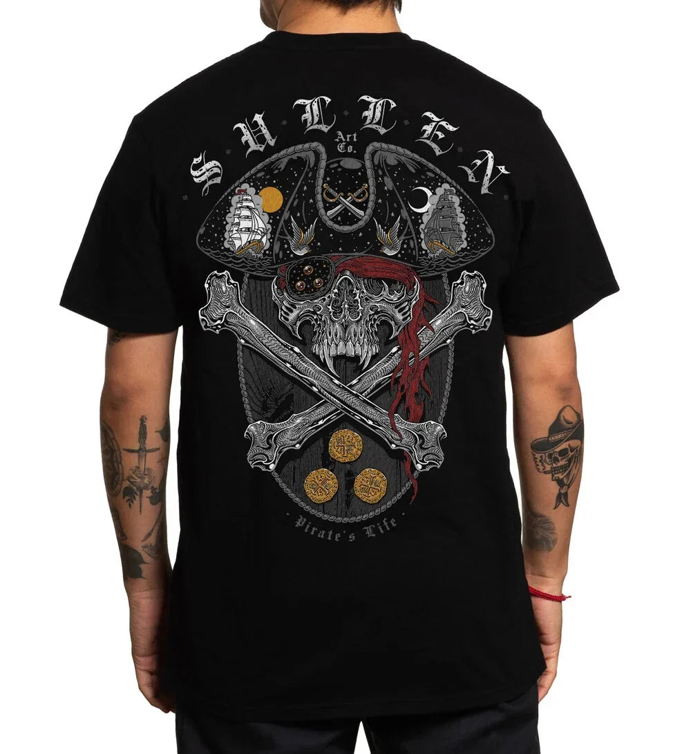 Sullen Pin Up Street Life Rock Gothic Americana Tattoo Art Mens Tee PIRATE BADGE Unisex T-shirt, Sweatshirt, Hoodie, Long Sleeve Tee - T-Shirt, Sweatshirt, Hoodie
