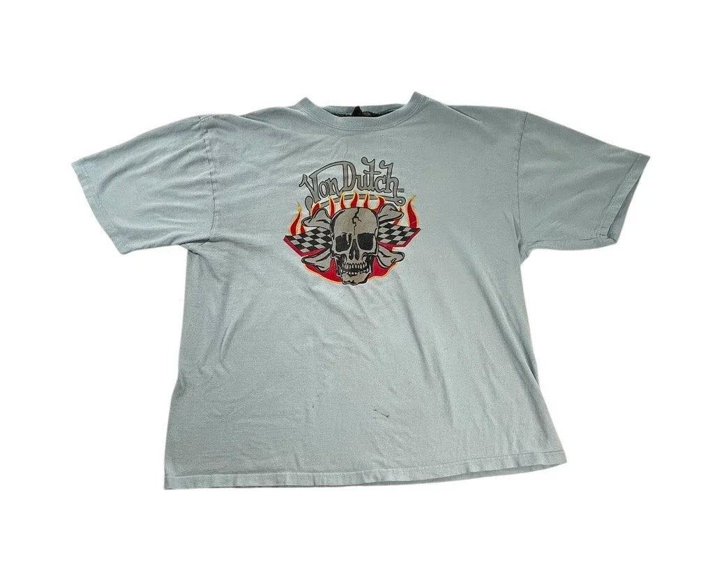 Von Dutch Shirt Mens 2XL Blue Skull Flame Flying Eyeball Y2K Biker Skater Grunge Unisex T-shirt, Sweatshirt, Hoodie, Long Sleeve Tee - T-Shirt, Sweatshirt, Hoodie