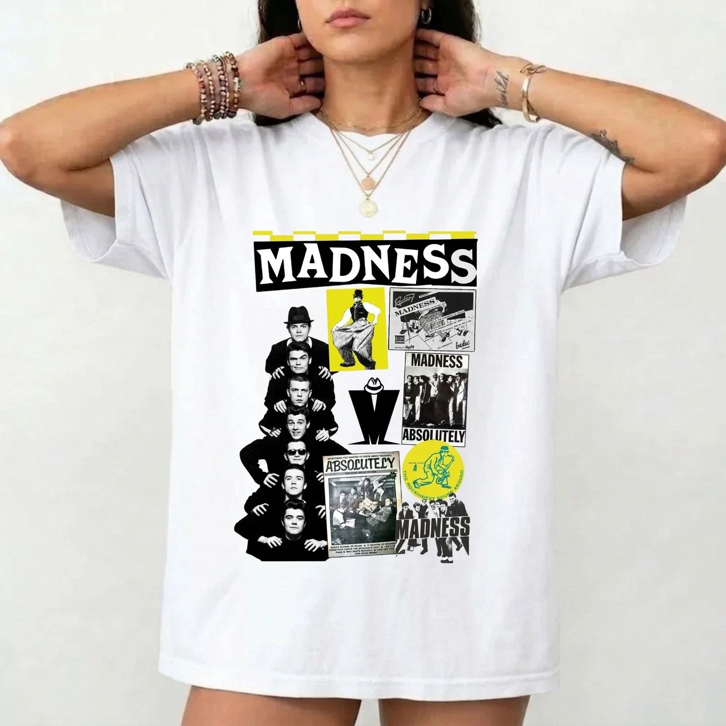 Madness Band Collage T-Shirt - Vintage Music Lover Gift Tee - Pop Band Shirt Unisex T-shirt, Sweatshirt, Hoodie, Long Sleeve Tee - T-Shirt, Sweatshirt, Hoodie