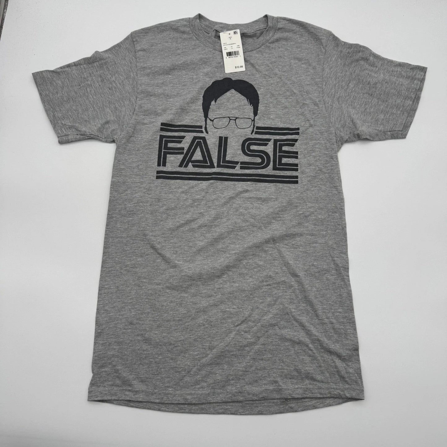 The Office Dwight Schrute False Graphic T-Shirt Mens Small Heather Gray NWT Unisex T-shirt, Sweatshirt, Hoodie, Long Sleeve Tee - T-Shirt, Sweatshirt, Hoodie