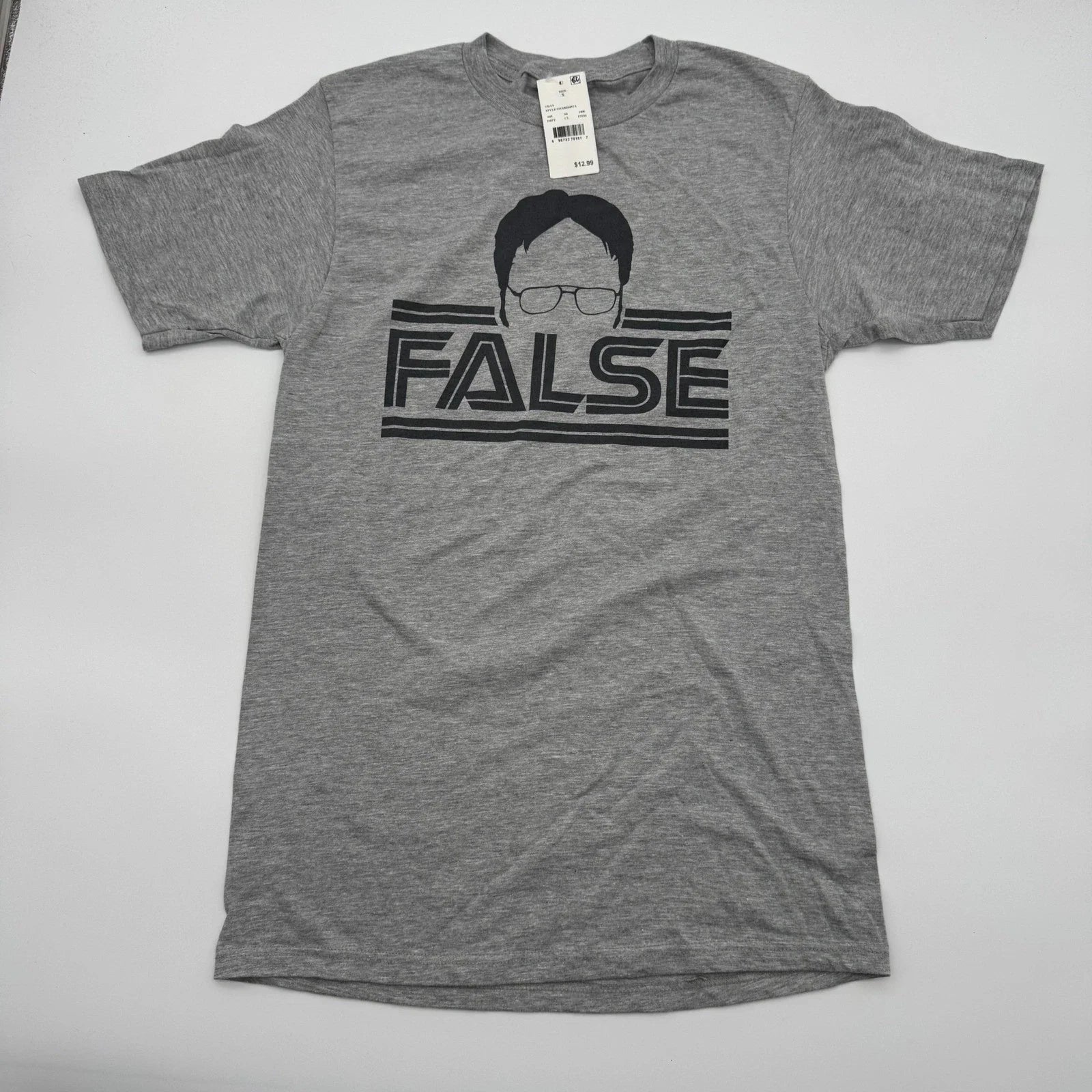 The Office Dwight Schrute False Graphic T-Shirt Mens Small Heather Gray NWT Unisex T-shirt, Sweatshirt, Hoodie, Long Sleeve Tee - T-Shirt, Sweatshirt, Hoodie
