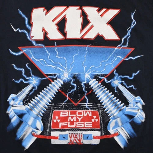 Vintage 1989 Kix Blow My Fuse Tour Short Sleeve Black Men Unisex T-shirt, Sweatshirt, Hoodie, Long Sleeve Tee - T-Shirt, Sweatshirt, Hoodie