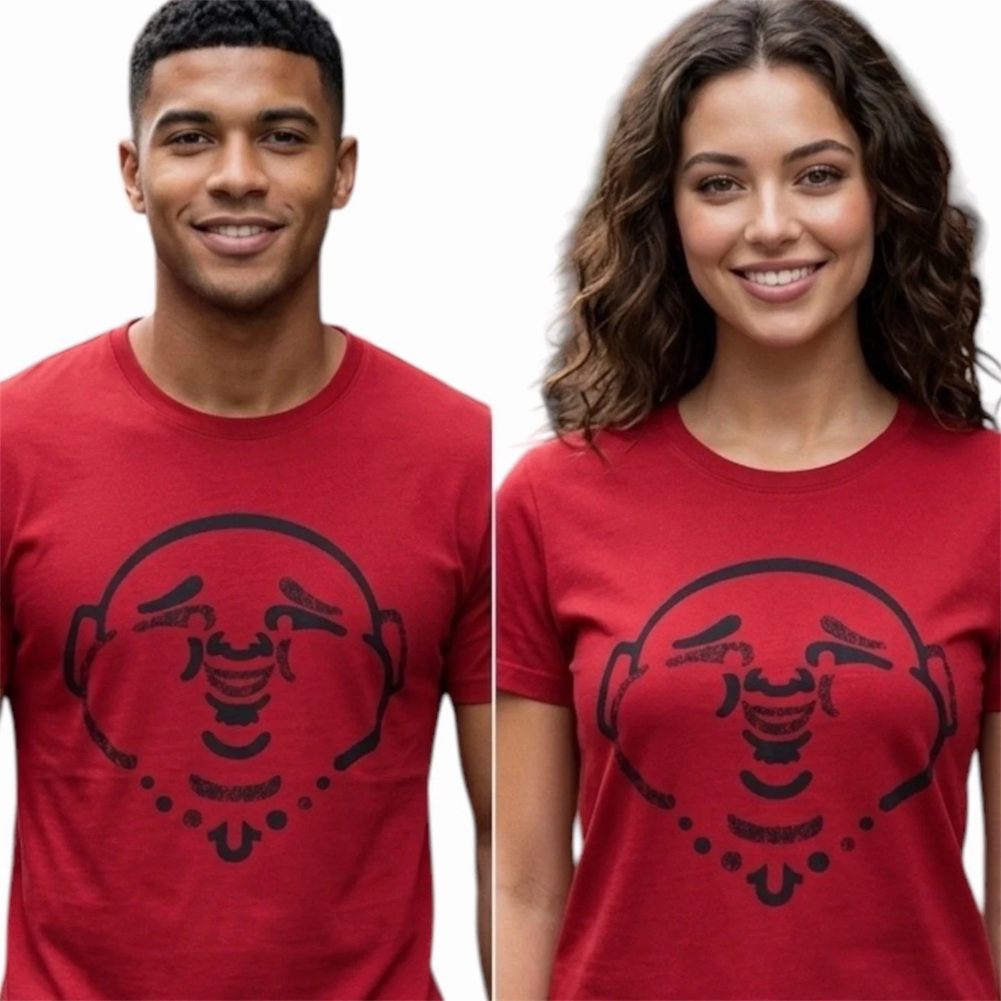$89 TRUE RELIGION Red ORIGINAL BUDDHA FACE Short Sleeve Designer Graphic T-shirt Unisex T-shirt, Sweatshirt, Hoodie, Long Sleeve Tee - T-Shirt, Sweatshirt, Hoodie