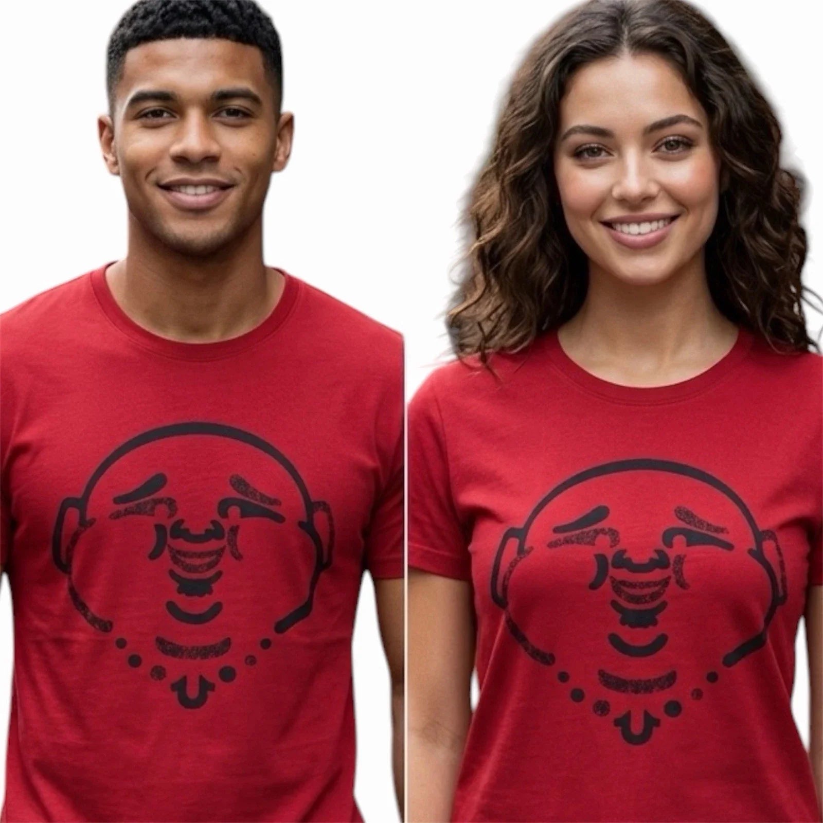 $89 TRUE RELIGION Red ORIGINAL BUDDHA FACE Short Sleeve Designer Graphic T-shirt Unisex T-shirt, Sweatshirt, Hoodie, Long Sleeve Tee - T-Shirt, Sweatshirt, Hoodie