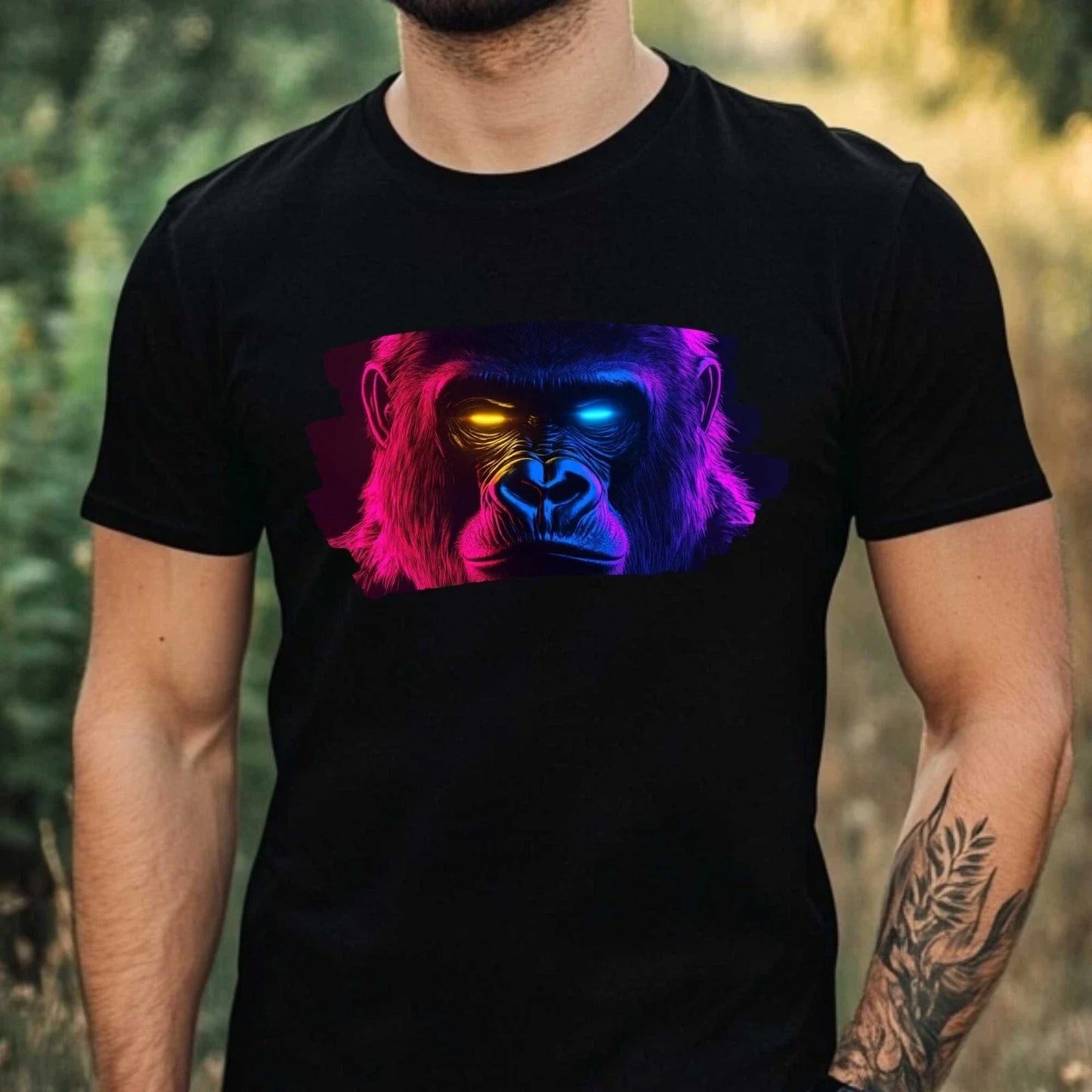 Mens Neon Gorilla Motif Cotton T-Shirt Size XS to 5XL Unisex T-shirt, Sweatshirt, Hoodie, Long Sleeve Tee - T-Shirt, Sweatshirt, Hoodie