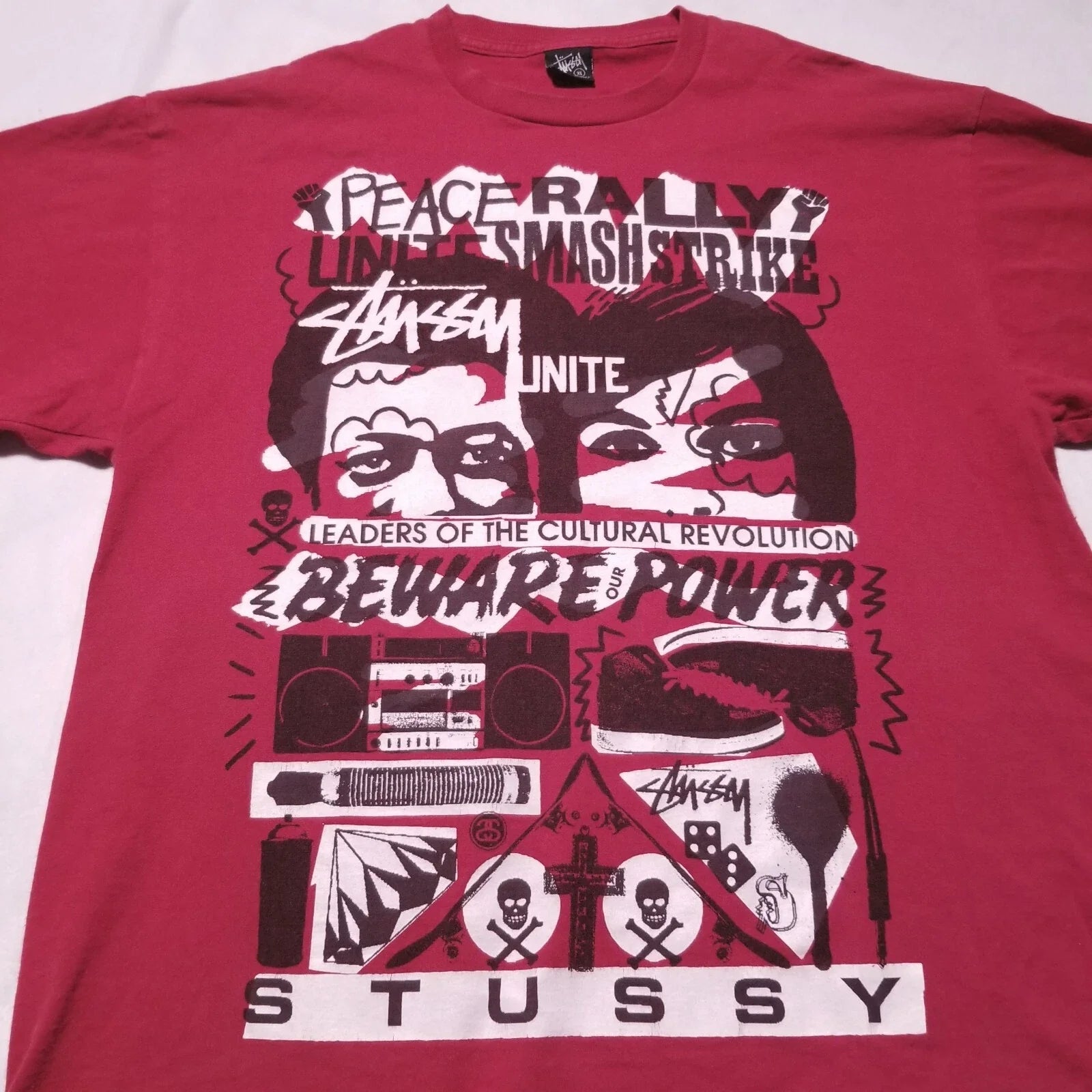 Vintage Y2K Stussy Peace Rally Protest T Shirt Mens XL Red Cultural Revolution Unisex T-shirt, Sweatshirt, Hoodie, Long Sleeve Tee - T-Shirt, Sweatshirt, Hoodie