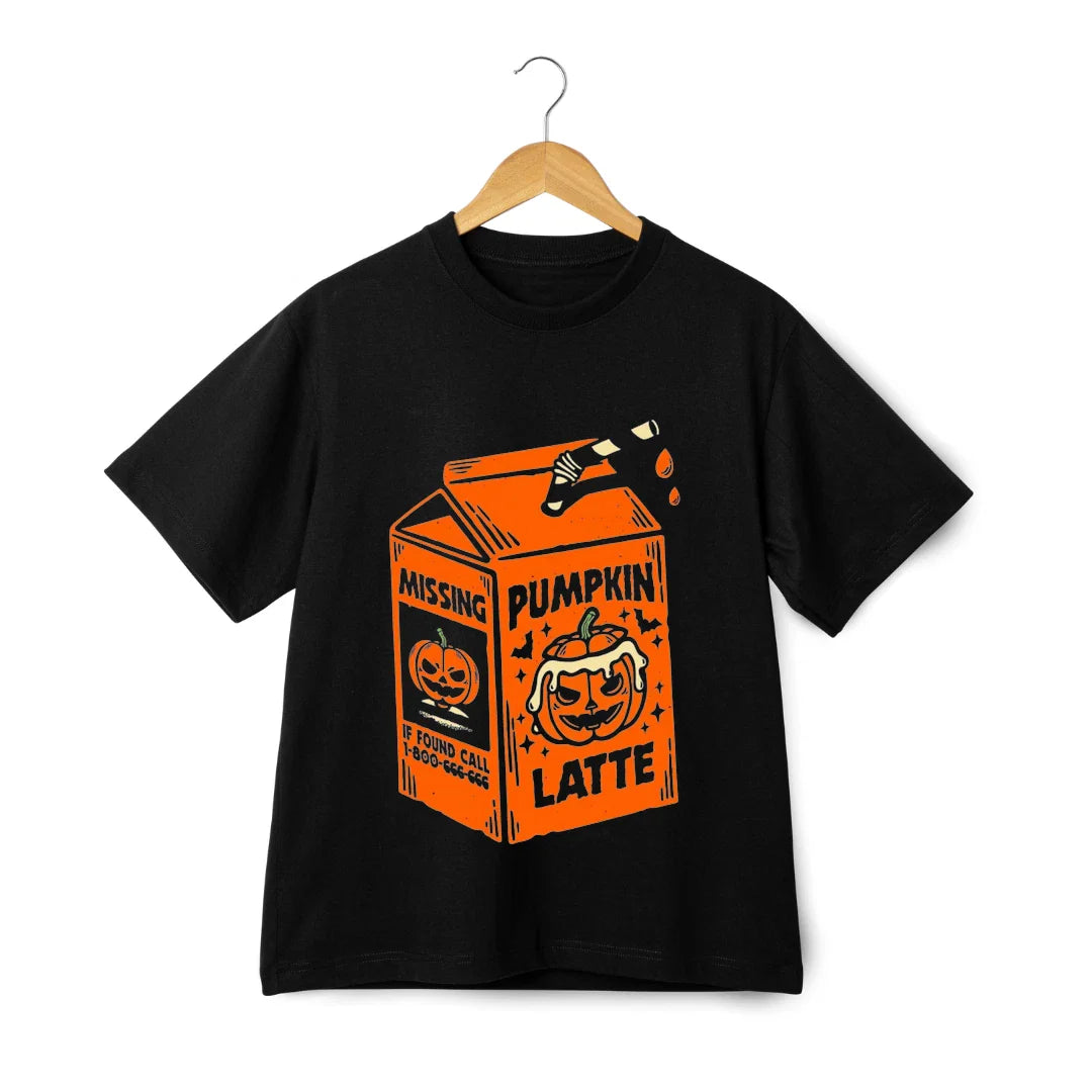 Pumpkin Latte Juice Box Graphic T-Shirt  Funny Halloween Coffee Streetwear Tee Unisex T-shirt, Sweatshirt, Hoodie, Long Sleeve Tee - T-Shirt, Sweatshirt, Hoodie