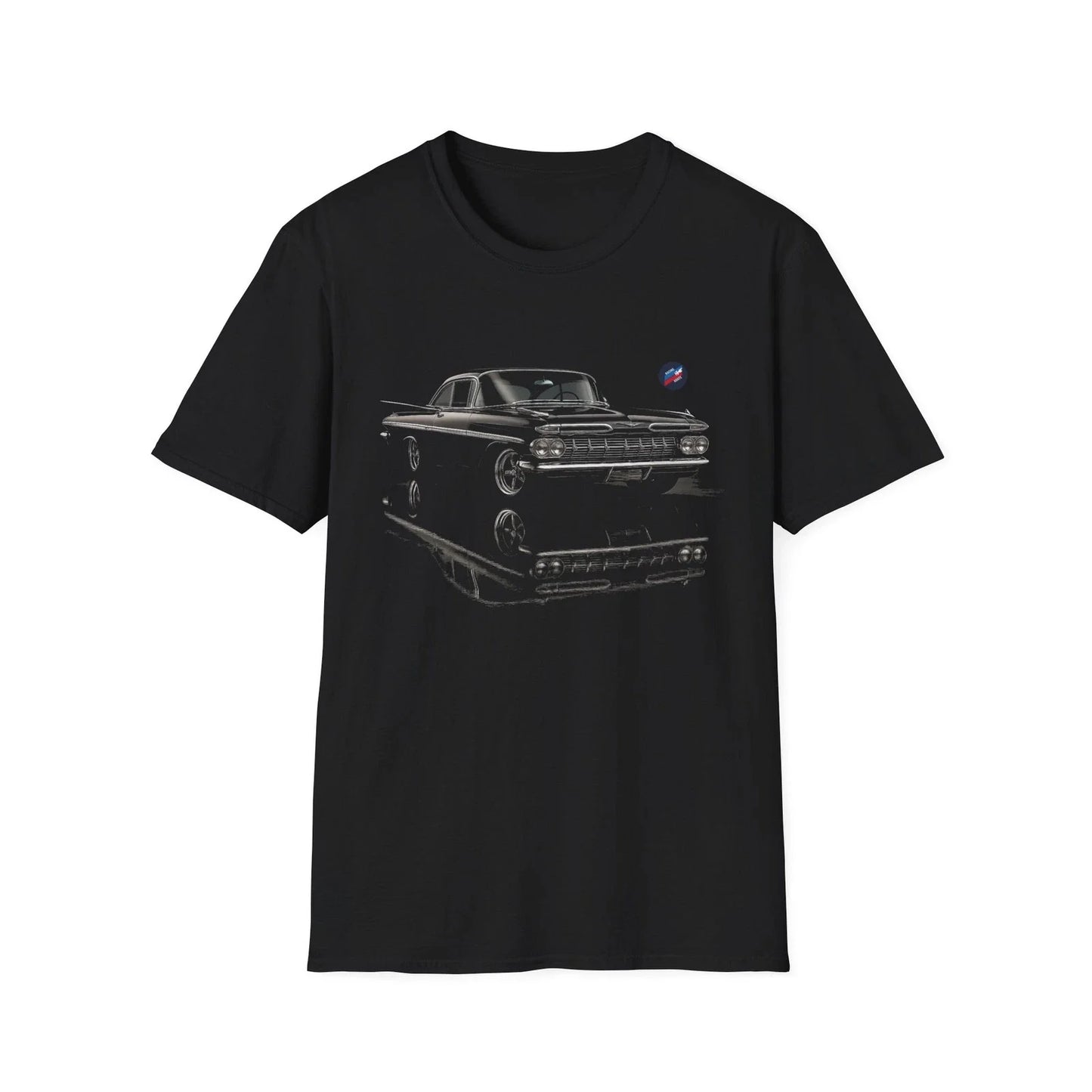 1959 Chevy Impala Shirt  Classic Lowrider Black Coupe Reflection Tee Unisex T-shirt, Sweatshirt, Hoodie, Long Sleeve Tee - T-Shirt, Sweatshirt, Hoodie