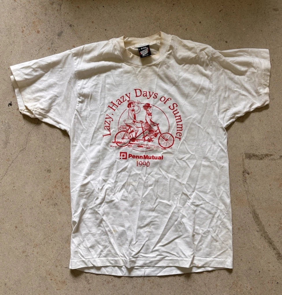 Screen Stars Penn Mutual 1990 Lazy Hazy Days of Summer White Men's T-Shirt L Unisex T-shirt, Sweatshirt, Hoodie, Long Sleeve Tee - T-Shirt, Sweatshirt, Hoodie