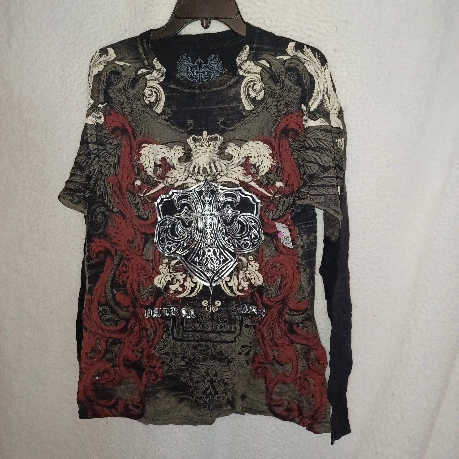 Xzavier Patron Saint Long Sleeves Shirt Men L Black Red Graphic Gothic Biker(EB) Unisex T-shirt, Sweatshirt, Hoodie, Long Sleeve Tee - T-Shirt, Sweatshirt, Hoodie
