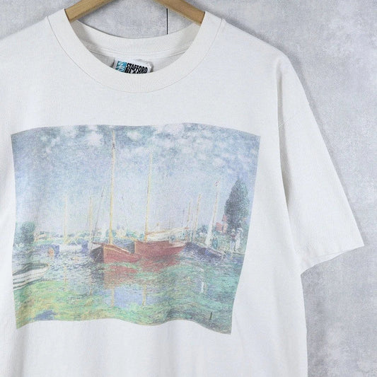 90's Claude Monet USA-made "Red Boats at Argenteuil" Art Print T-Shirt S-5XL Unisex T-shirt, Sweatshirt, Hoodie, Long Sleeve Tee - T-Shirt, Sweatshirt, Hoodie