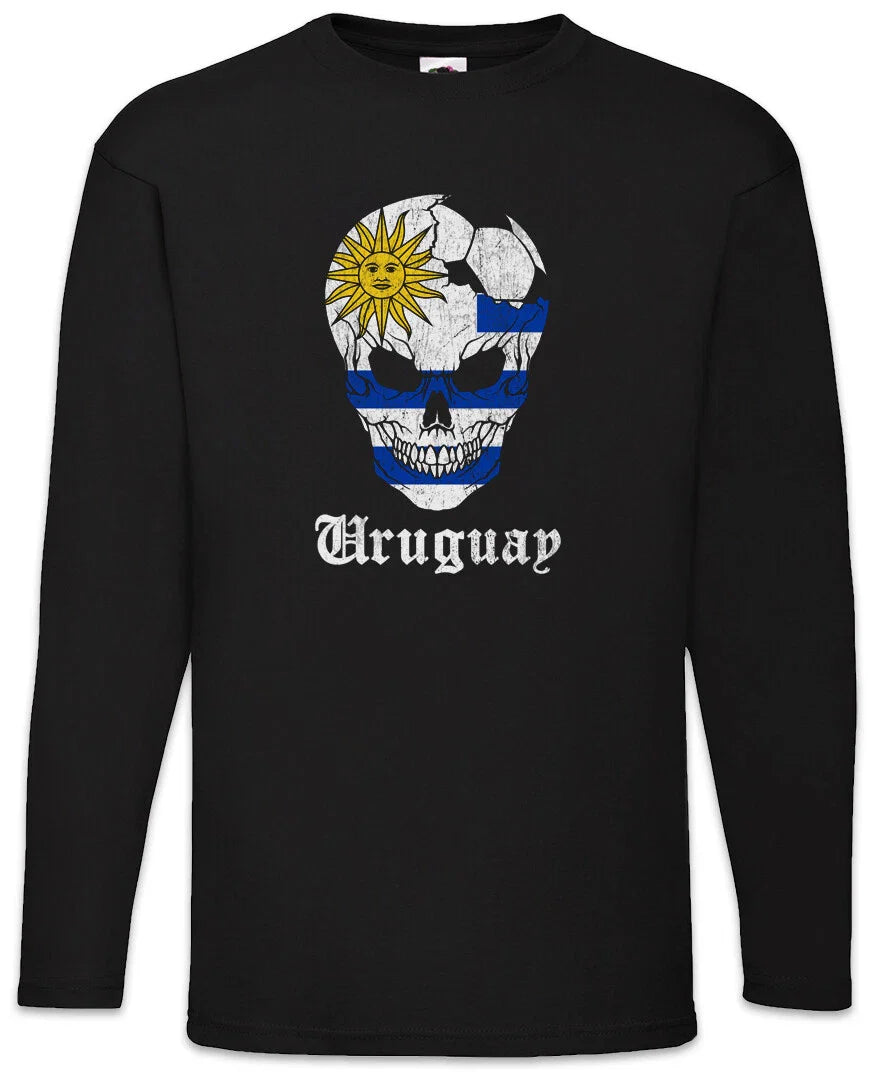 Uruguay Football Skull I Men's Long Sleeve T-Shirt Uruguayan Soccer Flag Unisex T-shirt, Sweatshirt, Hoodie, Long Sleeve Tee - T-Shirt, Sweatshirt, Hoodie
