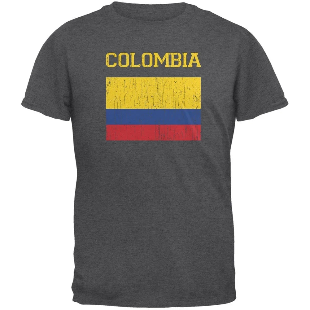 World Cup Distressed Flag Colombia Dark Heather Adult T-Shirt Unisex T-shirt, Sweatshirt, Hoodie, Long Sleeve Tee - T-Shirt, Sweatshirt, Hoodie