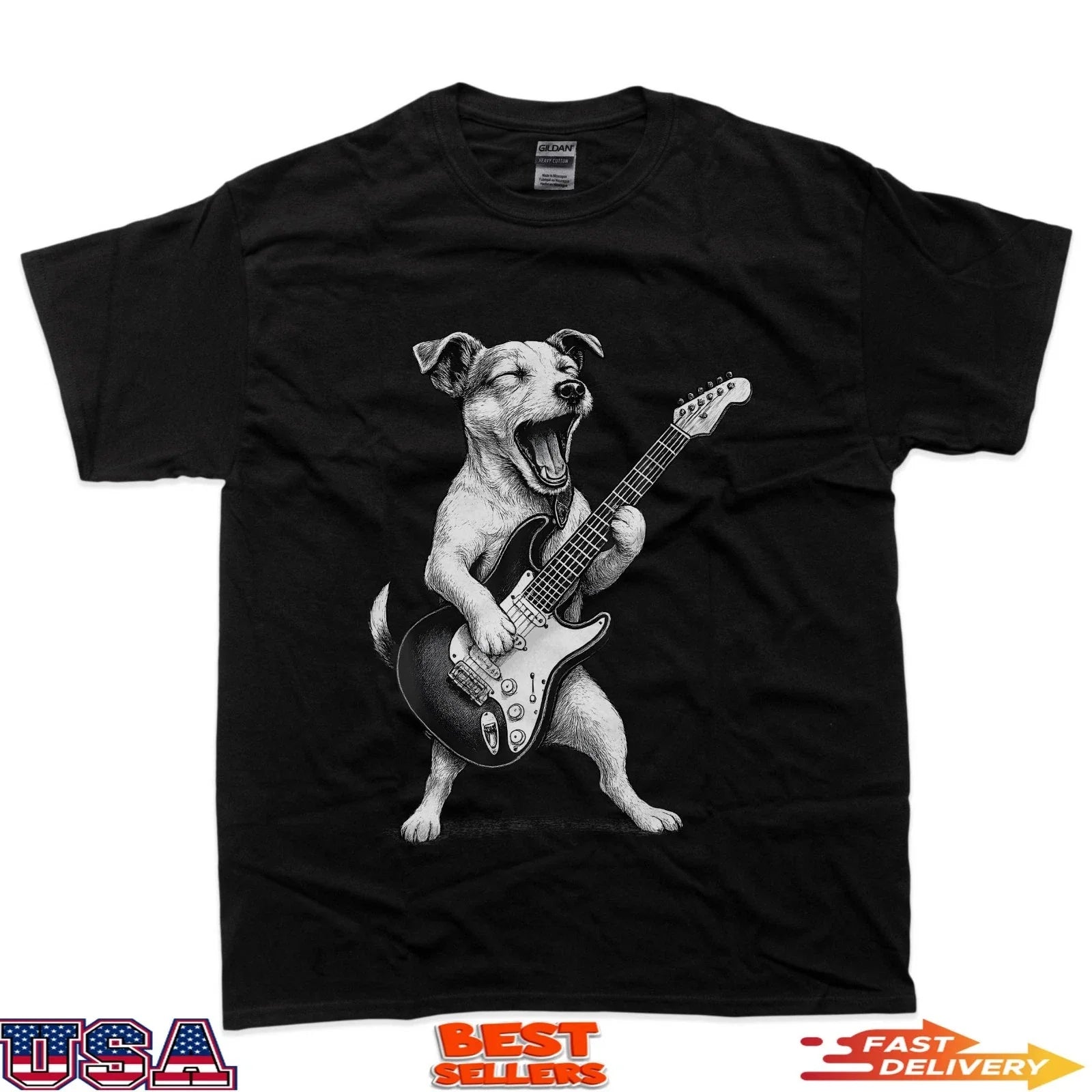 Jack Russell Terrier Playing Guitar Rock Music Dog Lover T-Shirt Unisex T-shirt, Sweatshirt, Hoodie, Long Sleeve Tee - T-Shirt, Sweatshirt, Hoodie