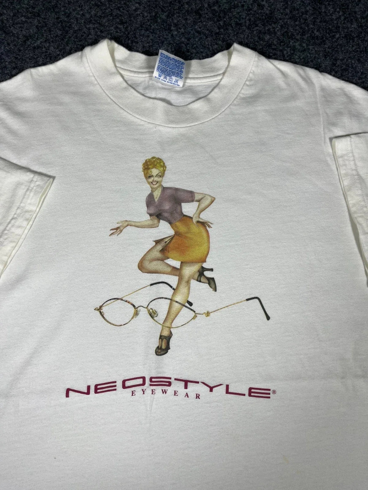 Vintage 90s Neostyle Eyewear Pinup Girl T-Shirt White XL Unisex T-shirt, Sweatshirt, Hoodie, Long Sleeve Tee - T-Shirt, Sweatshirt, Hoodie