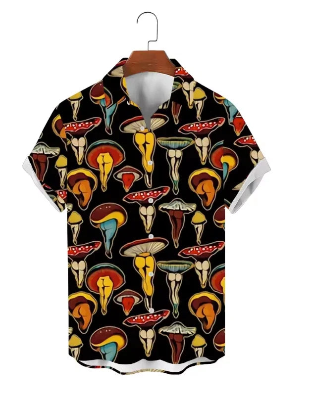 Mens Button Down Shirts Funny Mushroom Bottom Printed Hawaiian Tops Novelty Ugly Unisex T-shirt, Sweatshirt, Hoodie, Long Sleeve Tee - T-Shirt, Sweatshirt, Hoodie