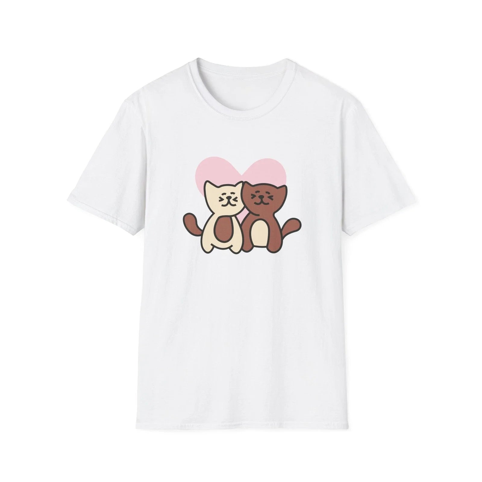 Cute Cartoon Cats Heart T-Shirt Kawaii Cat Couple Tee Unisex T-shirt, Sweatshirt, Hoodie, Long Sleeve Tee - T-Shirt, Sweatshirt, Hoodie