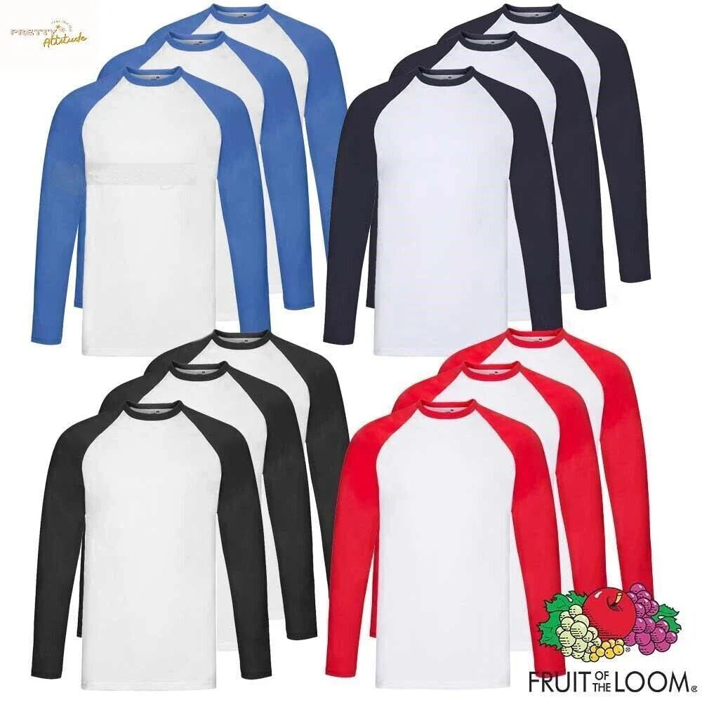 3 Pack Fruit Of The Loom Baseball T-Shirt Mens Long Sleeve Plain Tee Shirt Unisex T-shirt, Sweatshirt, Hoodie, Long Sleeve Tee - T-Shirt, Sweatshirt, Hoodie