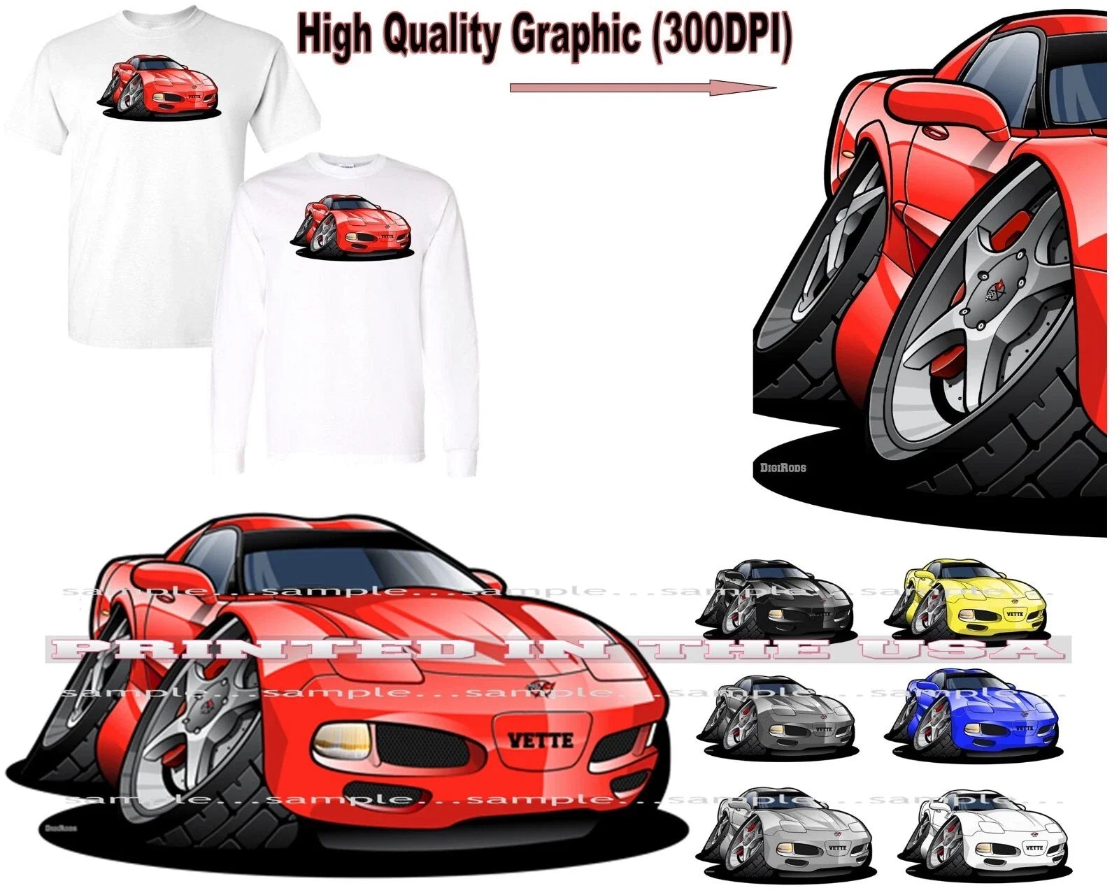 Corvette C5 Series Model Year Speed Ahead DigiRods Cartoon Car T Shirt Unisex T-shirt, Sweatshirt, Hoodie, Long Sleeve Tee - T-Shirt, Sweatshirt, Hoodie