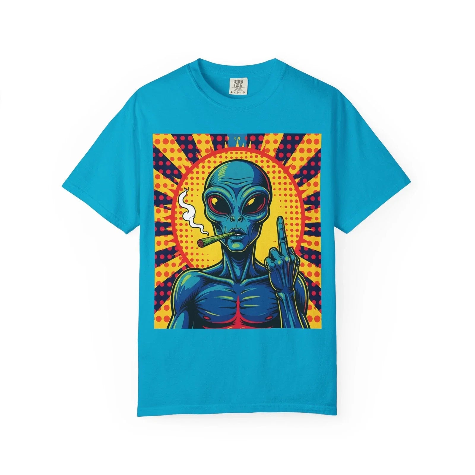 Smoking Alien Illustration T-Shirt | Retro Pop Art Unisex T-shirt, Sweatshirt, Hoodie, Long Sleeve Tee - T-Shirt, Sweatshirt, Hoodie