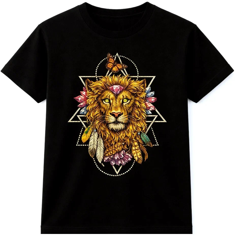 Boho Lion T Shirt Mandala Sacred Geometry Graphic Tee Mystic Animal Art Top Unisex T-shirt, Sweatshirt, Hoodie, Long Sleeve Tee - T-Shirt, Sweatshirt, Hoodie
