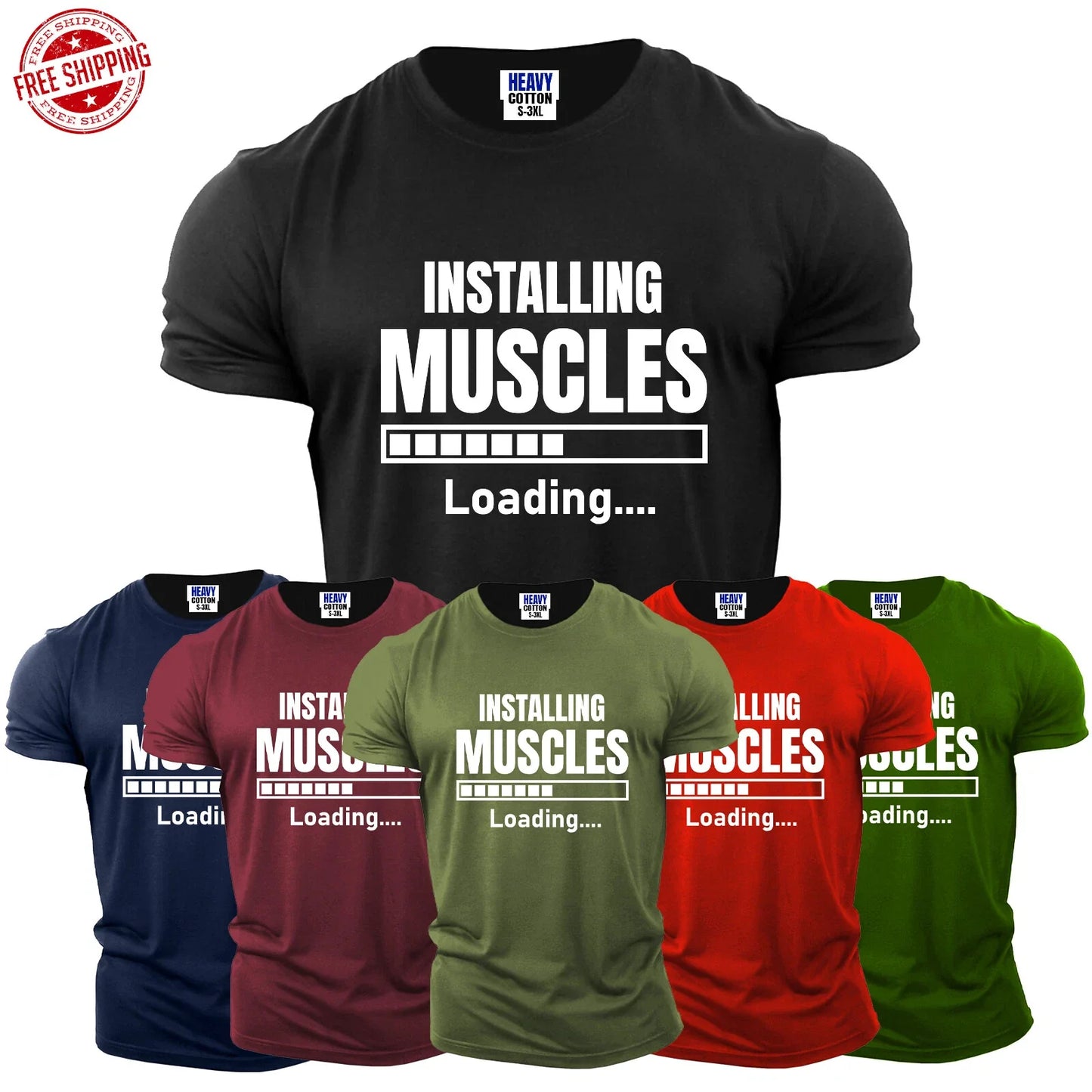 Installing Muscles Mens T-Shirt Funny Sarcastic Gym Workout Fitness New Gift Tee Unisex T-shirt, Sweatshirt, Hoodie, Long Sleeve Tee - T-Shirt, Sweatshirt, Hoodie