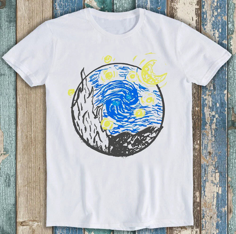 Van Gogh Starry Night Art Cartoon Meme Funny Gift Tee T Shirt 8101 Unisex T-shirt, Sweatshirt, Hoodie, Long Sleeve Tee - T-Shirt, Sweatshirt, Hoodie