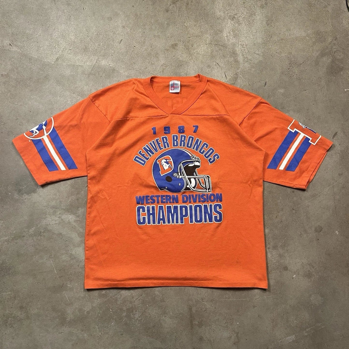 Vtg 1987 Broncos Western Conference Champs Jersey Style T-shirt Mens XL Unisex T-shirt, Sweatshirt, Hoodie, Long Sleeve Tee - T-Shirt, Sweatshirt, Hoodie