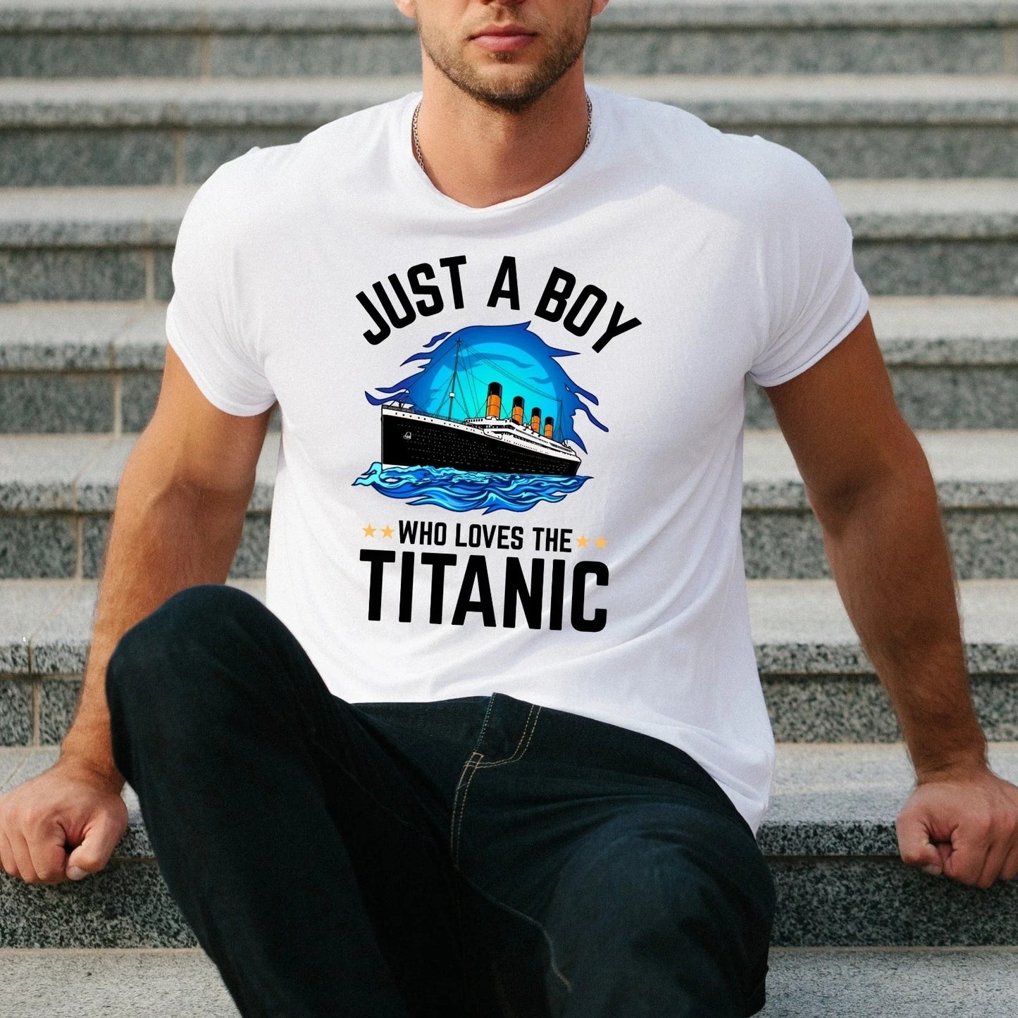 Just A Boy Who Loves RMS Titanic Ship History Fan Graphic T Shirt Unisex T-shirt, Sweatshirt, Hoodie, Long Sleeve Tee - T-Shirt, Sweatshirt, Hoodie