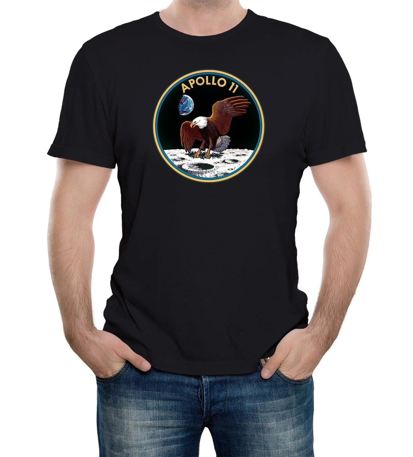 Mens NASA Apollo 11 Mission Crew Badge Logo T-Shirt space science cool Unisex T-shirt, Sweatshirt, Hoodie, Long Sleeve Tee - T-Shirt, Sweatshirt, Hoodie