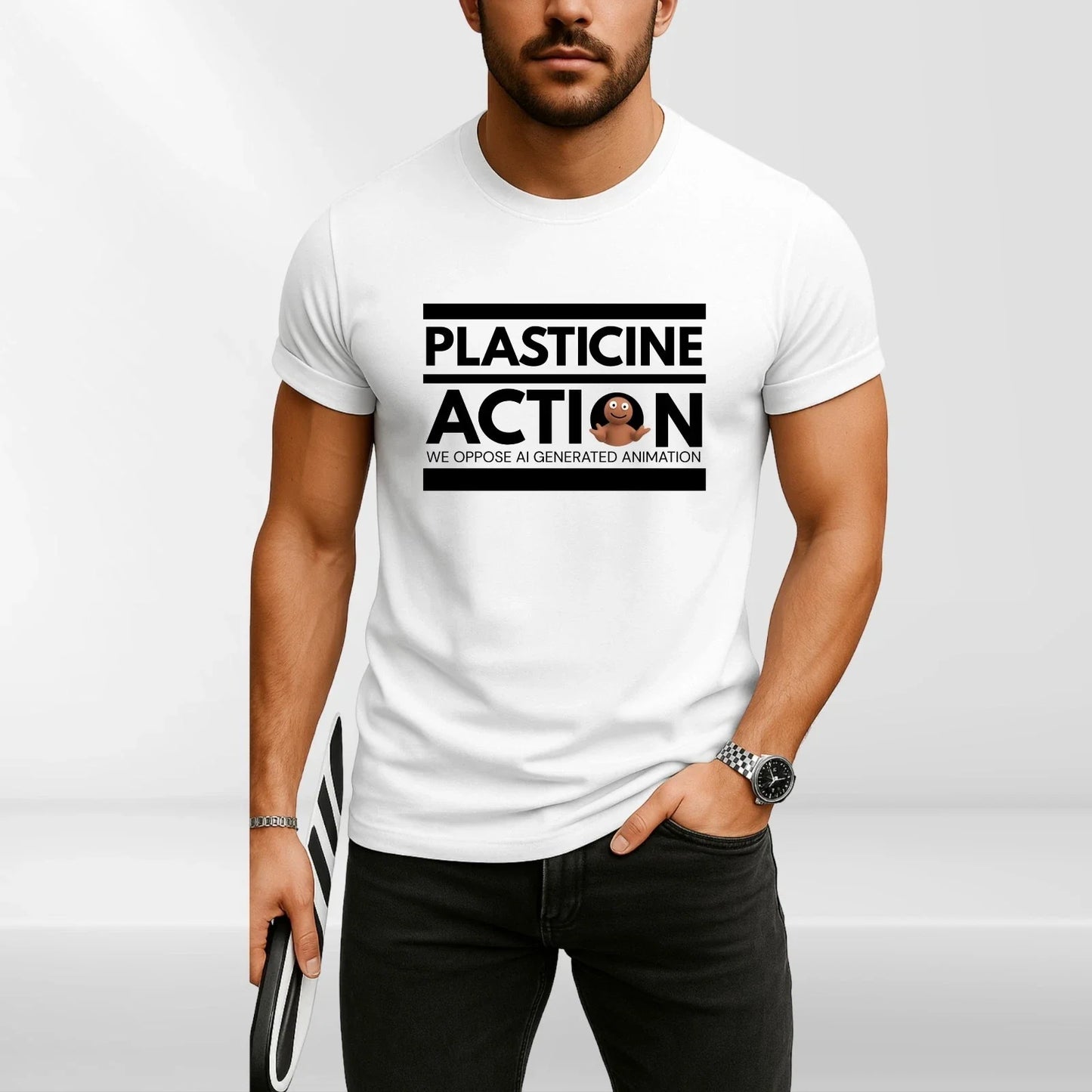 Plasticine Action T-Shirt Funny Anti AI Animation Sculpting Unisex Gift Tee Top Unisex T-shirt, Sweatshirt, Hoodie, Long Sleeve Tee - T-Shirt, Sweatshirt, Hoodie