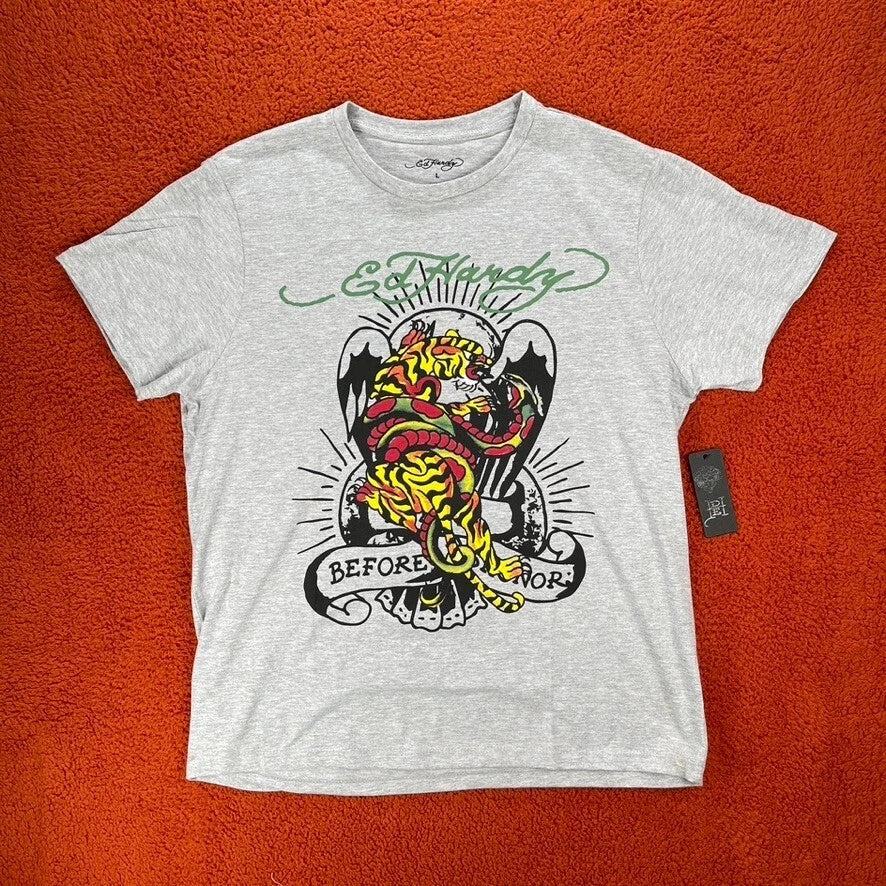ED HARDY T-Shirt Men's LARGE Graphic Tattoo Gray Eagle Tiger Snake Honor Y2K NEW Unisex T-shirt, Sweatshirt, Hoodie, Long Sleeve Tee - T-Shirt, Sweatshirt, Hoodie